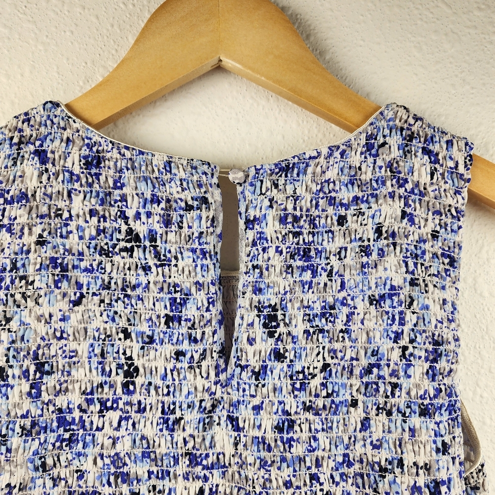 Vera Wang Smocked Tiered Sleeveless Blue & White Cottagecore Sundress Size Small - Picture 6 of 9